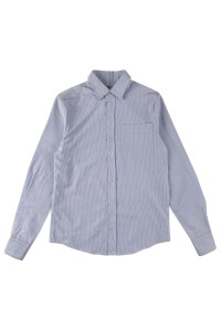 設計長袖上班恤衫  藍色間條紋襯衫  左前胸袋口款式設計  訂製長袖恤衫  R425